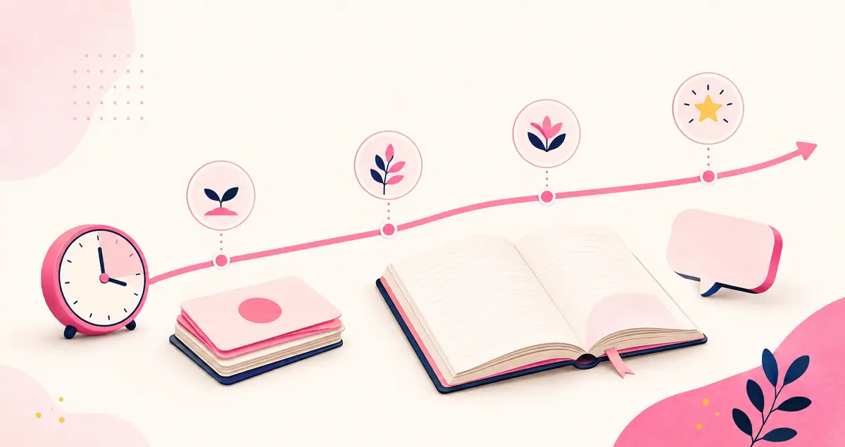 Branded illustration showing a Punjabi conversation learning timeline